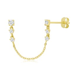 9ct Yel Gold Cz With Chain Earrings 