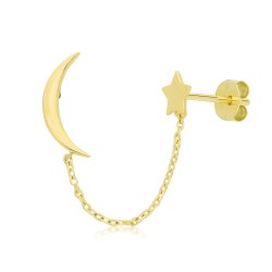 9ct Yel Gold Moon & Star Chain Single Earring 