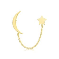 9ct Yel Gold Moon & Star Chain Single Earring 
