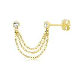 9ct Yel Gold Cz Multi-chain Single Earring 