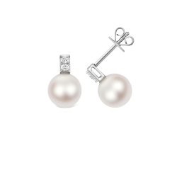 Diamond & Akoya Pearl Earrings In 18ct White Gold 