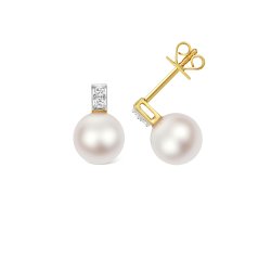Diamond & Akoya Pearl Earrings In 18ct Gold 