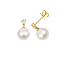 Diamond & Akoya Pearl Earrings In 18ct Gold 