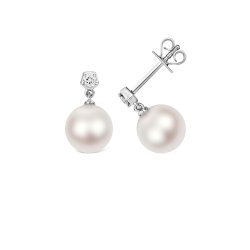 Diamond & Akoya Pearl Earrings In 18ct White Gold 