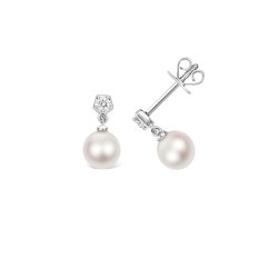 Diamond & Akoya Pearl Earrings In 18ct White Gold 