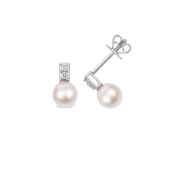 Diamond & Akoya Pearl Earrings In 18ct White Gold 