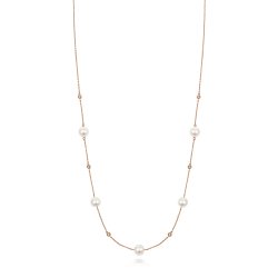 Diamond & Akoya Pearl Necklace In 18ct Rose Gold 