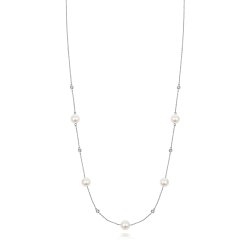 Diamond & Akoya Pearl Necklace In 18ct White Gold 
