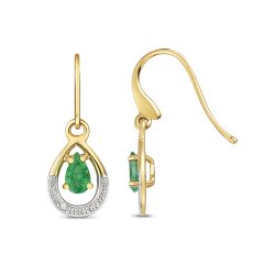 Diamond & Emerald Drop Earrings In 9ct Gold 