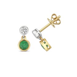 Diamond And Emerald Earring Drops In 9ct Gold 