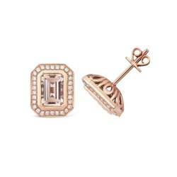 Diamond And Morganite Earring Studs In 9ct Rose Gold 