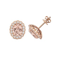 Diamond And Morganite Earring Studs In 9ct Rose Gold 
