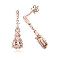 Diamond And Morganite Earring Drops In 9ct Rose Gold 