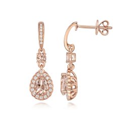 Diamond And Morganite Earring Drops In 9ct Rose Gold 