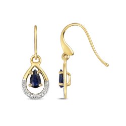 Diamond & Sapphire Drop Earrings In 9ct Gold 