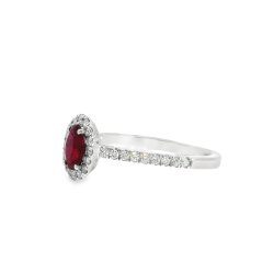 Ruby and Diamond Halo Platinum Ring Size O