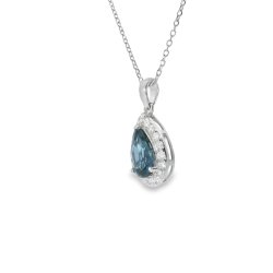 18ct White Gold Sapphire and Diamond Pear Shaped Pendant Necklace