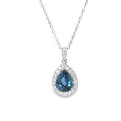 18ct White Gold Sapphire and Diamond Pear Shaped Pendant Necklace