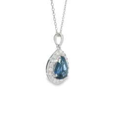 18ct White Gold Sapphire and Diamond Pear Shaped Pendant Necklace