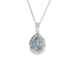 18ct White Gold Sapphire and Diamond Pear Shaped Pendant Necklace
