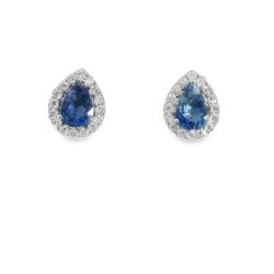 18ct White Gold Sapphire and Diamond Pear Shaped Halo Earrings