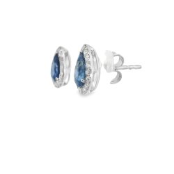 18ct White Gold Sapphire and Diamond Pear Shaped Halo Earrings