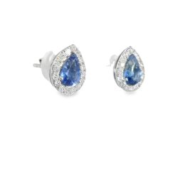 18ct White Gold Sapphire and Diamond Pear Shaped Halo Earrings