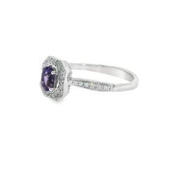9ct White Gold Amethyst and Diamond Vintage Style Ring Size N