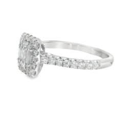 9ct White Gold Illusion Baguette Halo Diamond Ring Size O