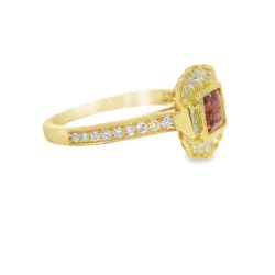 18ct Yellow Gold Pink Tourmaline and Diamond Ring Size M
