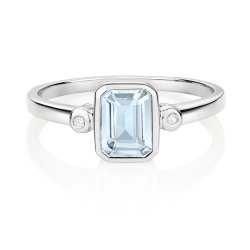 Diamond & Aquamarine Ring In 9ct White Gold 