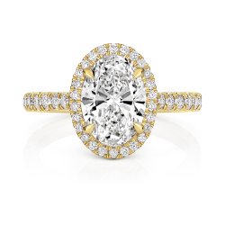 Lab Grown Certified Oval Halo Dia Set Shoulders In 18ct Gold 