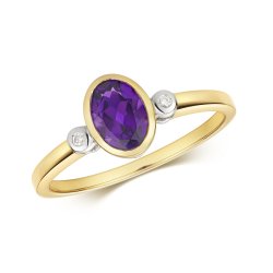 Diamond & Amethyst Ring In 9ct Gold 