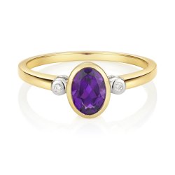 Diamond & Amethyst Ring In 9ct Gold 