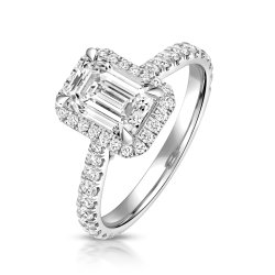 Lab Grown Certified Emerald Cut Halo Dia Set Shoulders In Platinum 