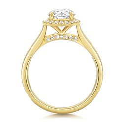 Lab Grown Certified Round Halo Plain Shoulders In 18ct Gold 