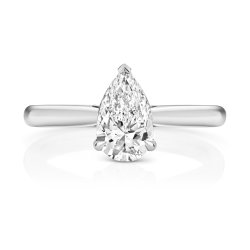 Lab Grown Certified Pear Shape Solitaire Plain Shoulders In 18ct White Gold 