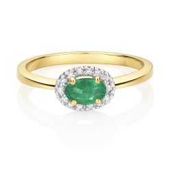 Diamond & Emerald Halo Ring In 9ct Gold 