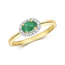Diamond & Emerald Halo Ring In 9ct Gold 