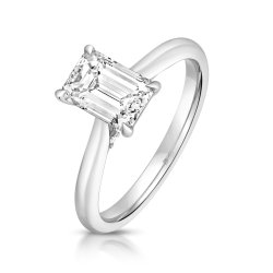 Lab Grown Certified Emerald Cut Solitaire Plain Shoulders In Platinum 