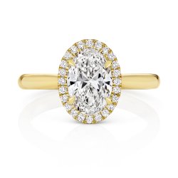 Lab Grown Certified Oval Halo Plain Shoulders In 18ct Gold 