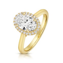 Lab Grown Certified Oval Halo Plain Shoulders In 18ct Gold 