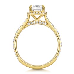 Lab Grown Certified Emerald Cut Halo Dia Set Shoulders In 18ct Gold 