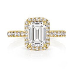 Lab Grown Certified Emerald Cut Halo Dia Set Shoulders In 18ct Gold 