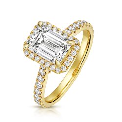 Lab Grown Certified Emerald Cut Halo Dia Set Shoulders In 18ct Gold 