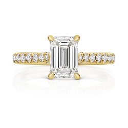 Lab Grown Certified Emerald Cut Solitaire Dia Set Shoulders In 18ct Gold 