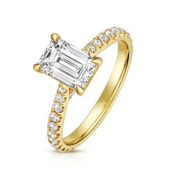 Lab Grown Certified Emerald Cut Solitaire Dia Set Shoulders In 18ct Gold 