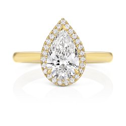 Lab Grown Certified Pear Shape Halo Plain Shoulders In 18ct Gold 
