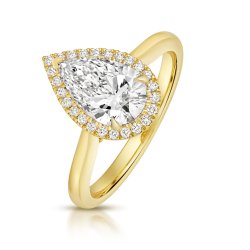 Lab Grown Certified Pear Shape Halo Plain Shoulders In 18ct Gold 