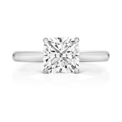Lab Grown Certified Cushion Solitaire Plain Shoulders In 18ct White Gold 